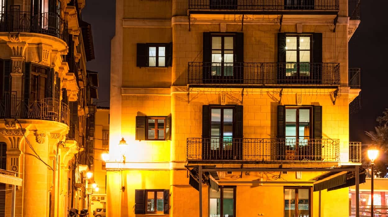 spanish apartment house at night